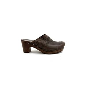 Ugg | Vivica Brown Woven Leather Wooden‎ Clog Size US 8